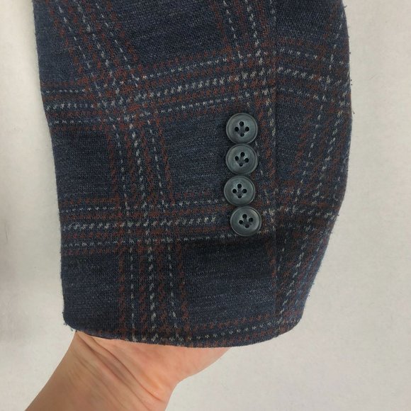 RED Saks Fifth Avenue Men's Size Large Blue Rust Wool Blend Blazer Jacket - Picture 4 of 12